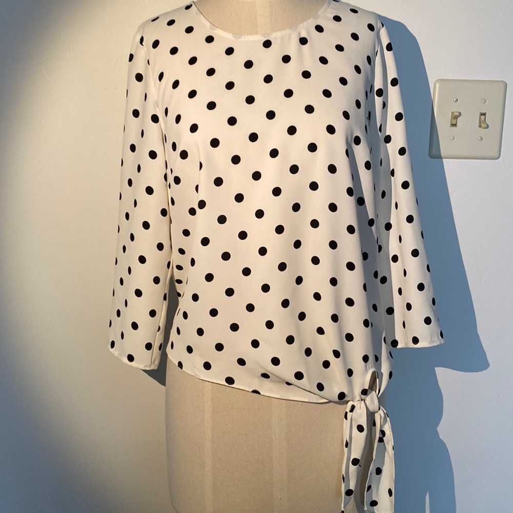 Talbots cream with black dots polished shirt. -Small